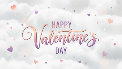 Handwritten Valentine Day Greeting Card with Hearts and Stars Decoration