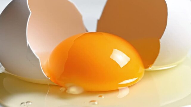 A video of a broken egg with yolk spilling out on a white surface Science and technology Background Footage