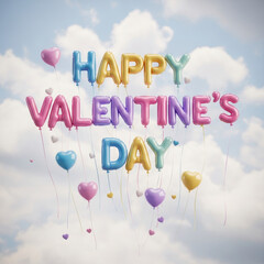 Colorful Balloon Display Celebrating Valentine Day Outdoors with Hearts