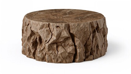 A large, rough-textured stone or rock with an uneven surface and a flat top.