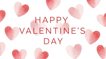 Romantic Valentine Day Greeting Card with Watercolor Hearts