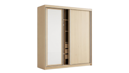 Modern light wood sliding door wardrobe with mirror