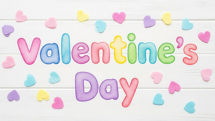 Colorful Foam Letters Spelling Valentine Day Message on Wooden Background