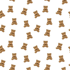 Cute brown teddy bear seamless pattern with black bow ties on white background