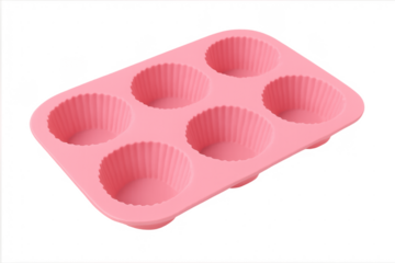Pink silicone muffin mold for sweet baking