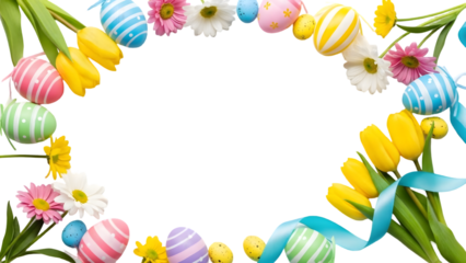 Easter eggs and flowers isolated on transparent background
