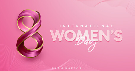 Happy Women's Day with number 8 banner design and decorations on pink background