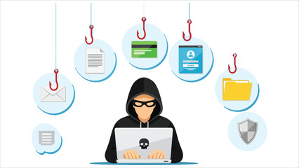 Hacker cyber criminal phishing data theft vector.eps