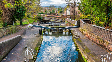 A view at northgate down the Shropshire Union Canal in the city of Chester, Cheshire, UK