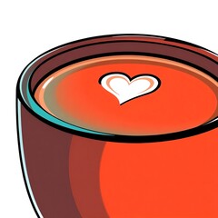 Cup of hot coffee with heart-shaped latte art on a warm background. Cozy romantic moment concept for Valentine&rsquo;s Day and love-themed lifestyle scenes.