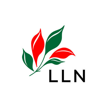 Modern Nature Inspired Logo with Red and Green Leaves, LLN Later Logo, Abstract Botanical Logo with Elegant Typography ,
