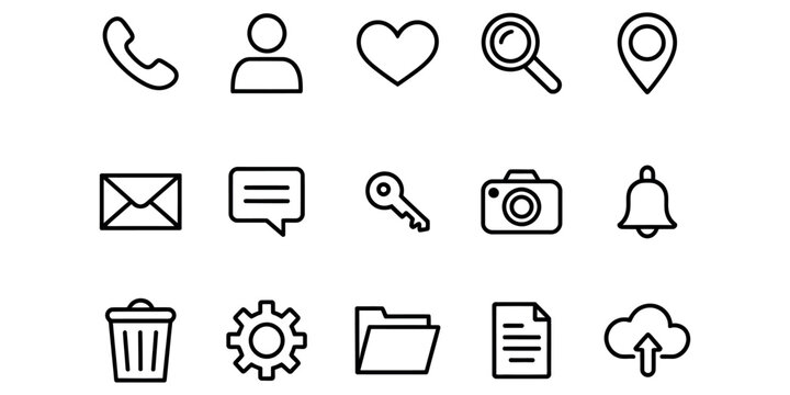 Collection of modern line icons for business and communication vector.