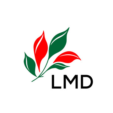 Modern Nature Inspired Logo with Red and Green Leaves, LMD Later Logo, Abstract Botanical Logo with Elegant Typography ,
