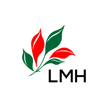 Modern Nature Inspired Logo with Red and Green Leaves, LMH Later Logo, Abstract Botanical Logo with Elegant Typography ,

