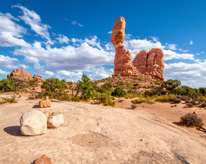 Balanced Rock formation in Arches National Park, Utah, USA