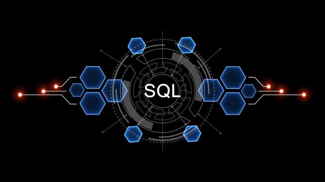 Internet, business, Technology and network concept. SQL Software concept as an innovation. Virtual button on black background. 4k video