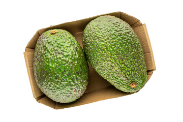 Ripe avocado isolated on white background, close-up, top view.