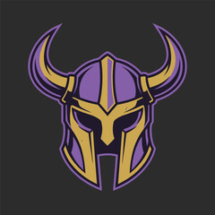 Obraz premium Viking Helmet Warrior Symbol Purple Gold.
