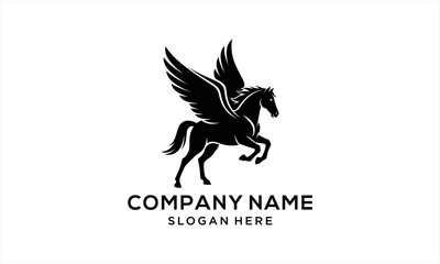 Fototapeta premium Majestic Black Pegasus Logo Design with Elegant Wings and Powerful Stance.