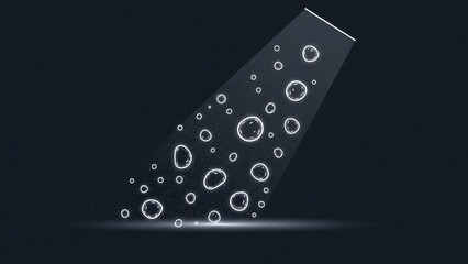 microscopic dust particles and allergens in a light beam on dark background for cleaning services, allergy prevention websites, air filter ads and health blogs, with copy space