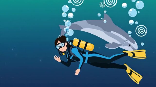 Encountering Aquatic Marvels A Scuba Diver's Serene Underwater Realm With Playful Dolphins