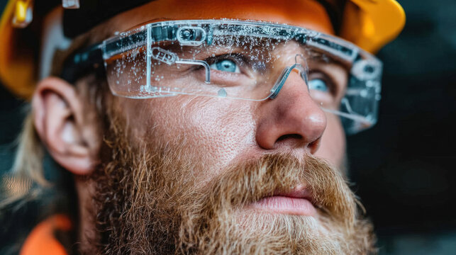 Construction worker using augmented reality glasses for layout - Powered by Adobe