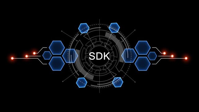 Internet, business, Technology and network concept. SDK Software concept as an innovation. Virtual button on black background. 4k video