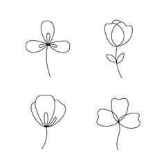 Botanical flower set minimalist continuous one line art vector illustration