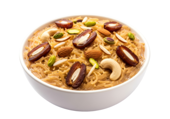 vermicelli payasam dessert with almonds pistachios in a white bowl