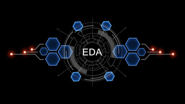 Internet, business, Technology and network concept. EDA Software concept as an innovation. Virtual button on black background. 4k video