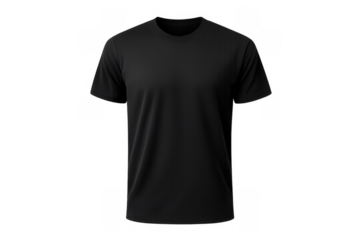 Black t-shirt blank mockup for design presentation with transparent background, showing empty crewneck apparel