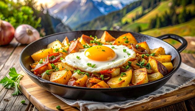 Alpen-Kartoffelpfanne mit Spiegelei &ndash; &Ouml;sterreich