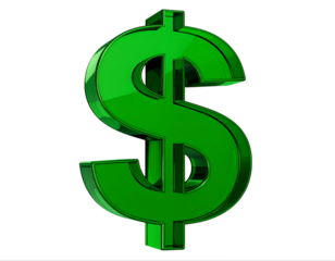  Glossy Green Crystal Dollar Symbol from Angled Overhead Perspective, Minimal Finance Concept, Isolated