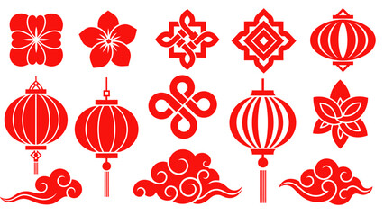 Chinese Lanterns and Flower Decorations for Festival