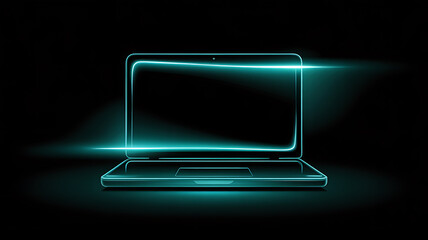Glowing neon outline of a laptop symbolizing modern technology and digital connectivity