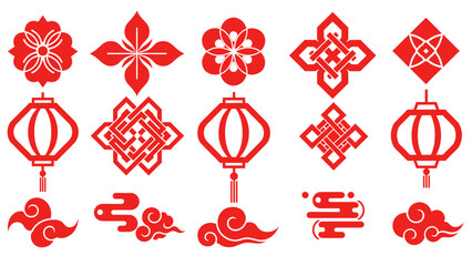 Traditional Chinese Lanterns and Decorative Symbols in Red