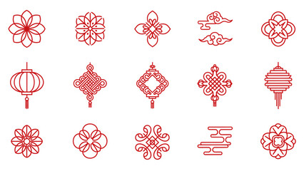 Collection of Traditional Chinese Decorative Symbols and Lanterns