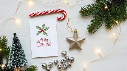 Merry christmas greeting card with festive decor