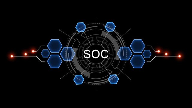 Internet, business, Technology and network concept. SOC Software concept as an innovation. Virtual button on black background. 4k video