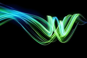 Abstract light trails in vibrant blue and green