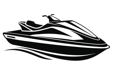 Classic Jet Ski Silhouette Vector Illustration, Wave Runner Side View Outline Isolated on White for Leisure Activities