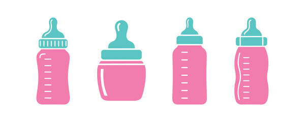 Vector outline icon representing a baby bottle.  Illustration of a baby bottle in vector format.  Set of vector icons for child care.