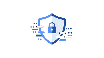 A blue shield with a padlock icon representing digital security and data protection.
