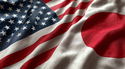 Obraz premium us flag waving next to japanese flag. relations between usa and japan