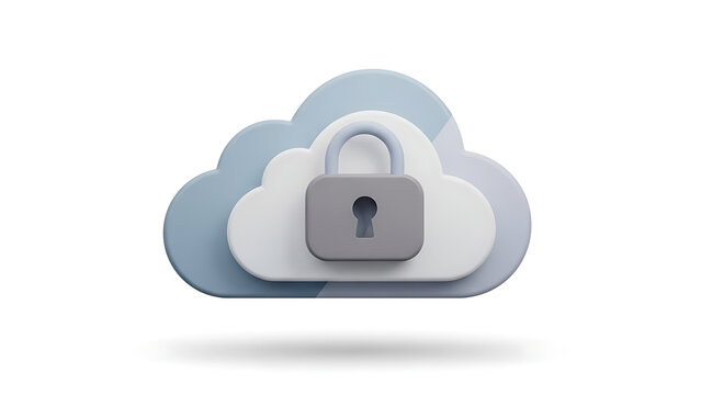 3D rendering of a secure cloud computing concept with a padlock icon on a light blue cloud, symbolizing data protection and privacy. - Powered by Adobe