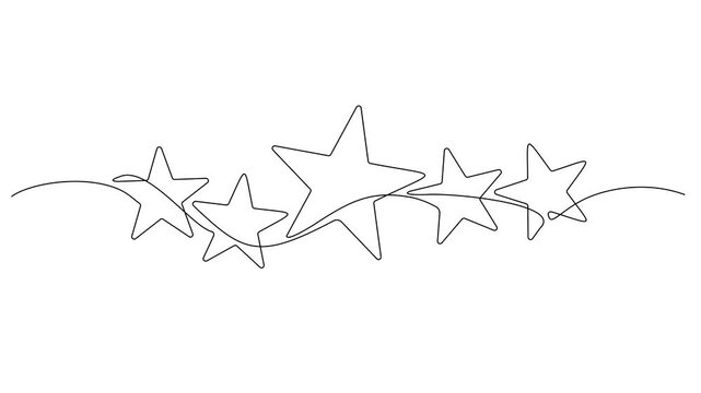 animated continuous line drawing of five stars, five star rating line art animation