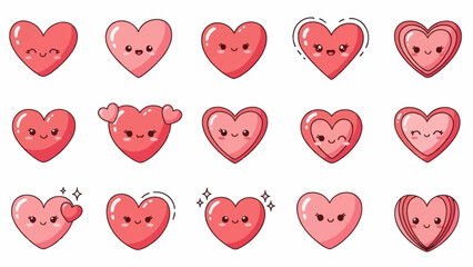 Fototapeta premium Cute heart emojis with various expressions on white background