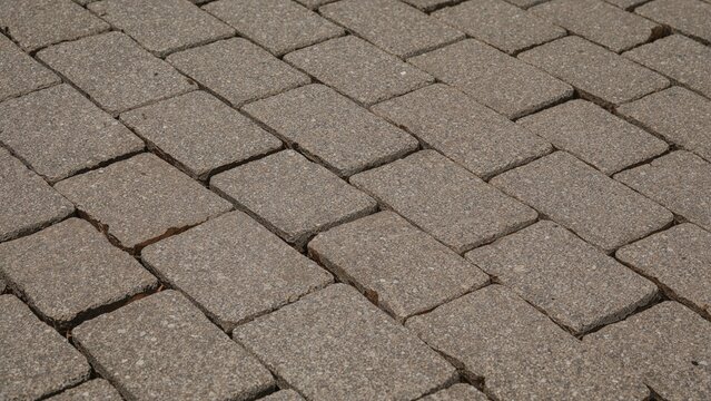 Pattern of cobblestone pavement with interlocking bricks.