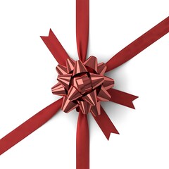 Red gift bow and ribbon isolated on transparent background