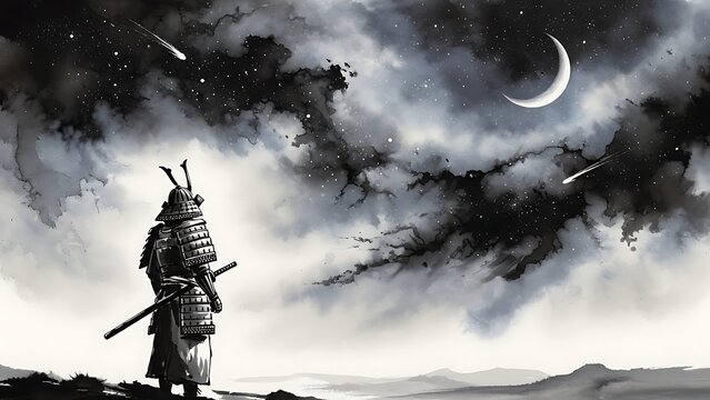 Samurai under starlit night - Powered by Adobe